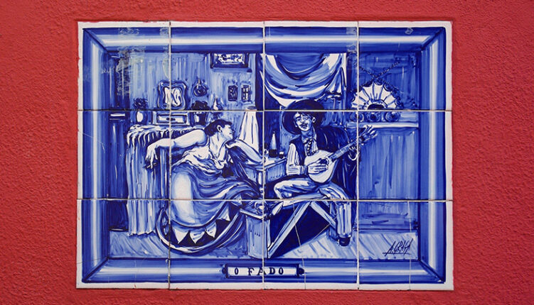 tiles depicting fado singer and guitarist