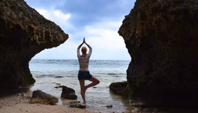 yoga on a beach