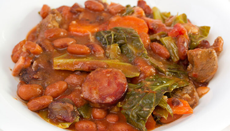 feijoada, pork and bean stew, on a plate